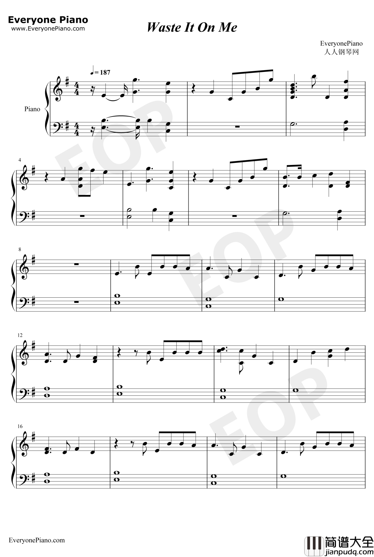 Waste_It_On_Me钢琴谱_SteveAokiBTS_SteveAokiftBTS