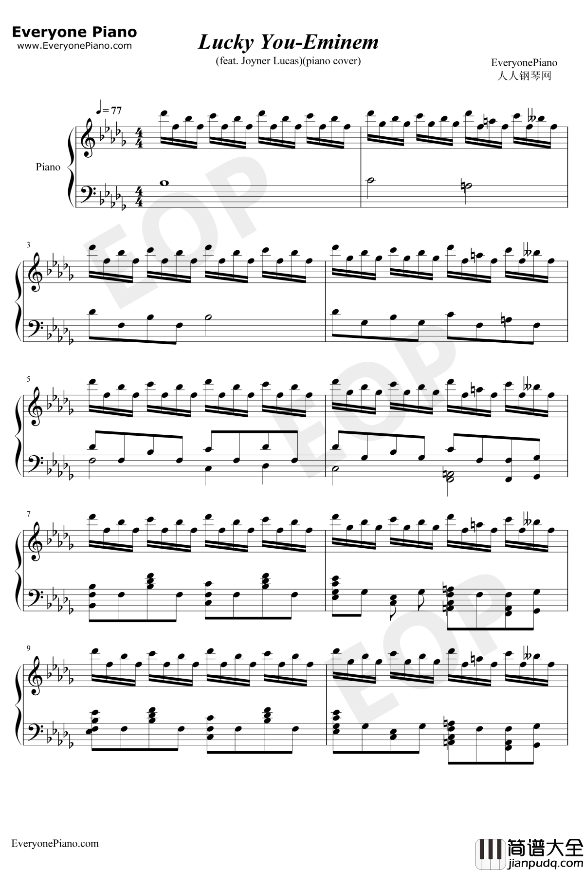 LuckyYou钢琴谱_Eminem