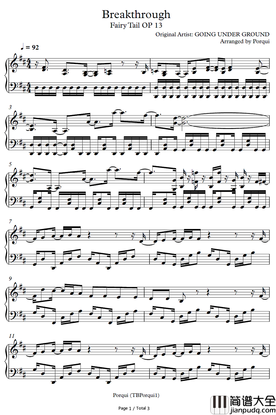 Breakthrough钢琴谱_GOING_UNDER_GROUND_妖精的尾巴OP13