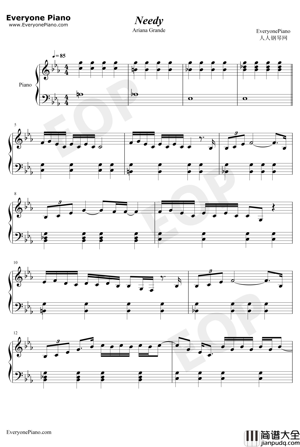 Needy钢琴谱_Ariana_Grande