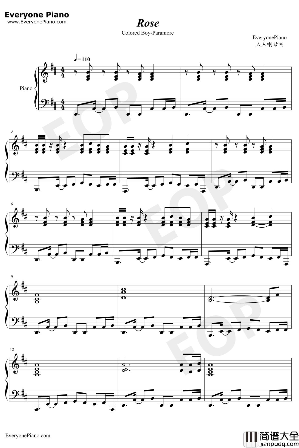 Rose钢琴谱_Paramore_ColoredBoy