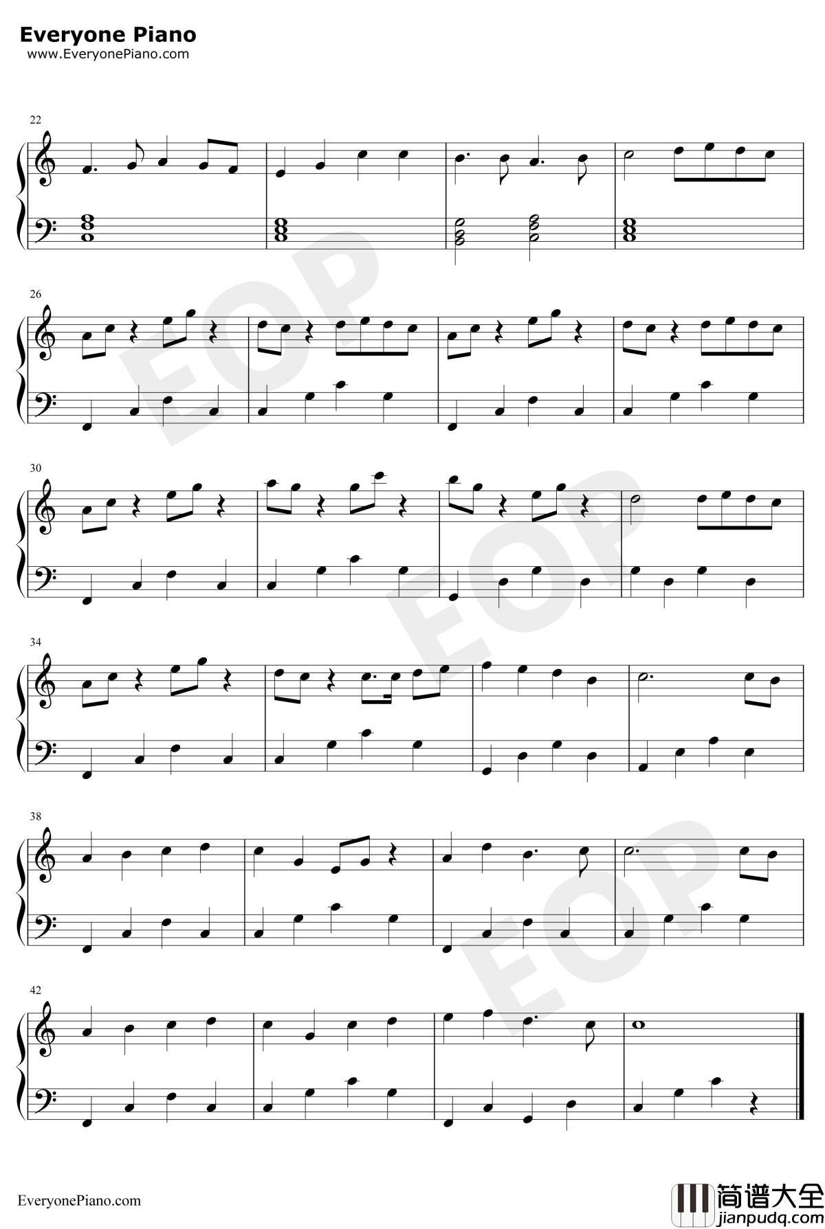 Lemon钢琴谱_米津玄师_初学者C调简易版