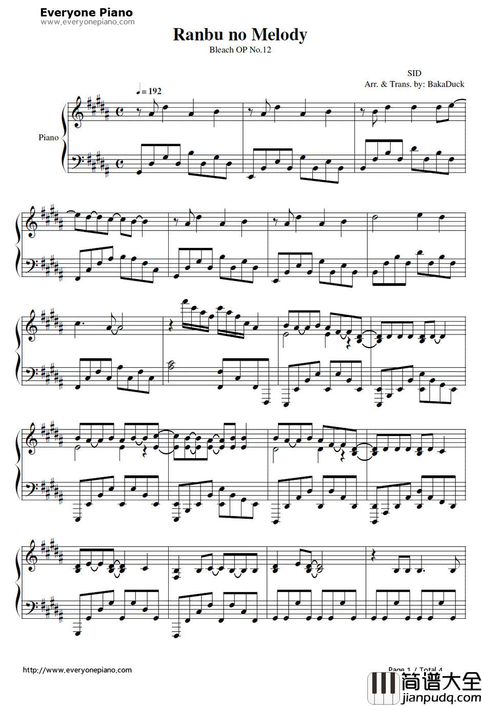 乱舞のメロディ钢琴谱_SID__死神_OP13