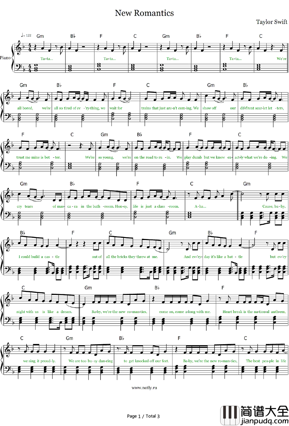 New_Romantics钢琴谱_Taylor_Swift