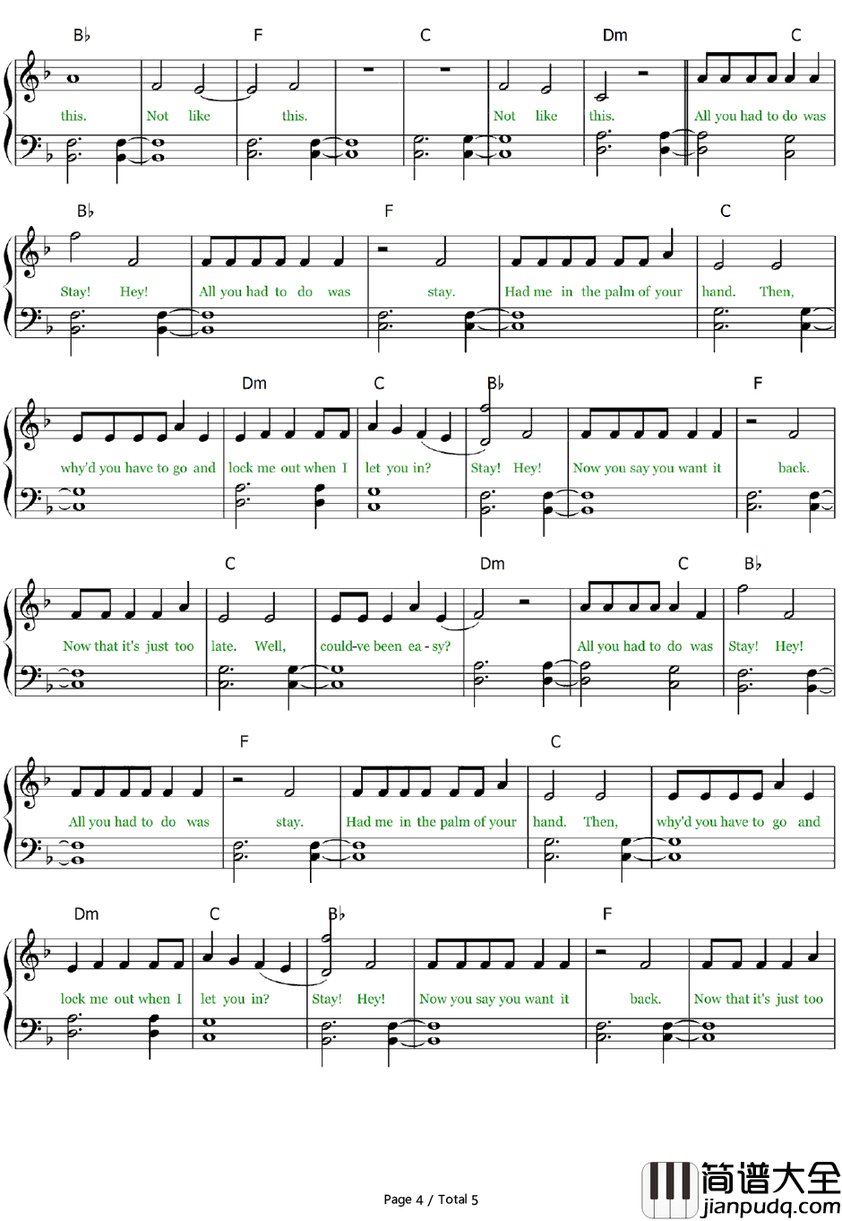 All_You_Had_to_Do_Was_Stay钢琴谱_Taylor_Swift