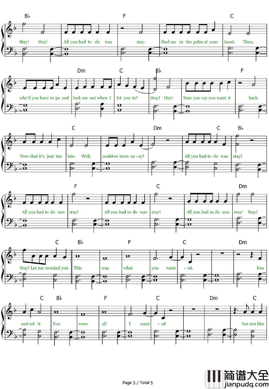 All_You_Had_to_Do_Was_Stay钢琴谱_Taylor_Swift