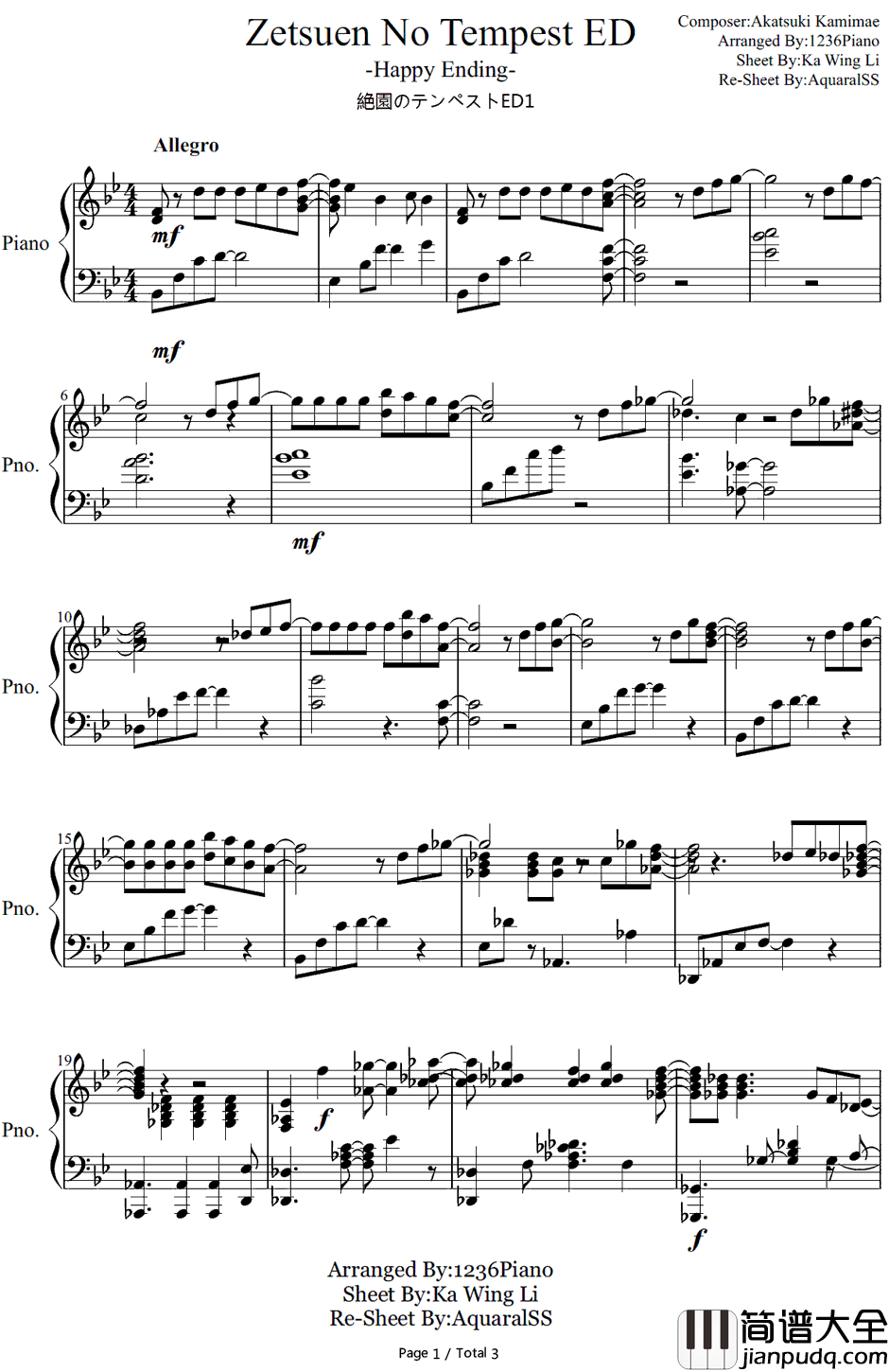 Happy_endings钢琴谱_花泽香菜_绝园的暴风雨ED1