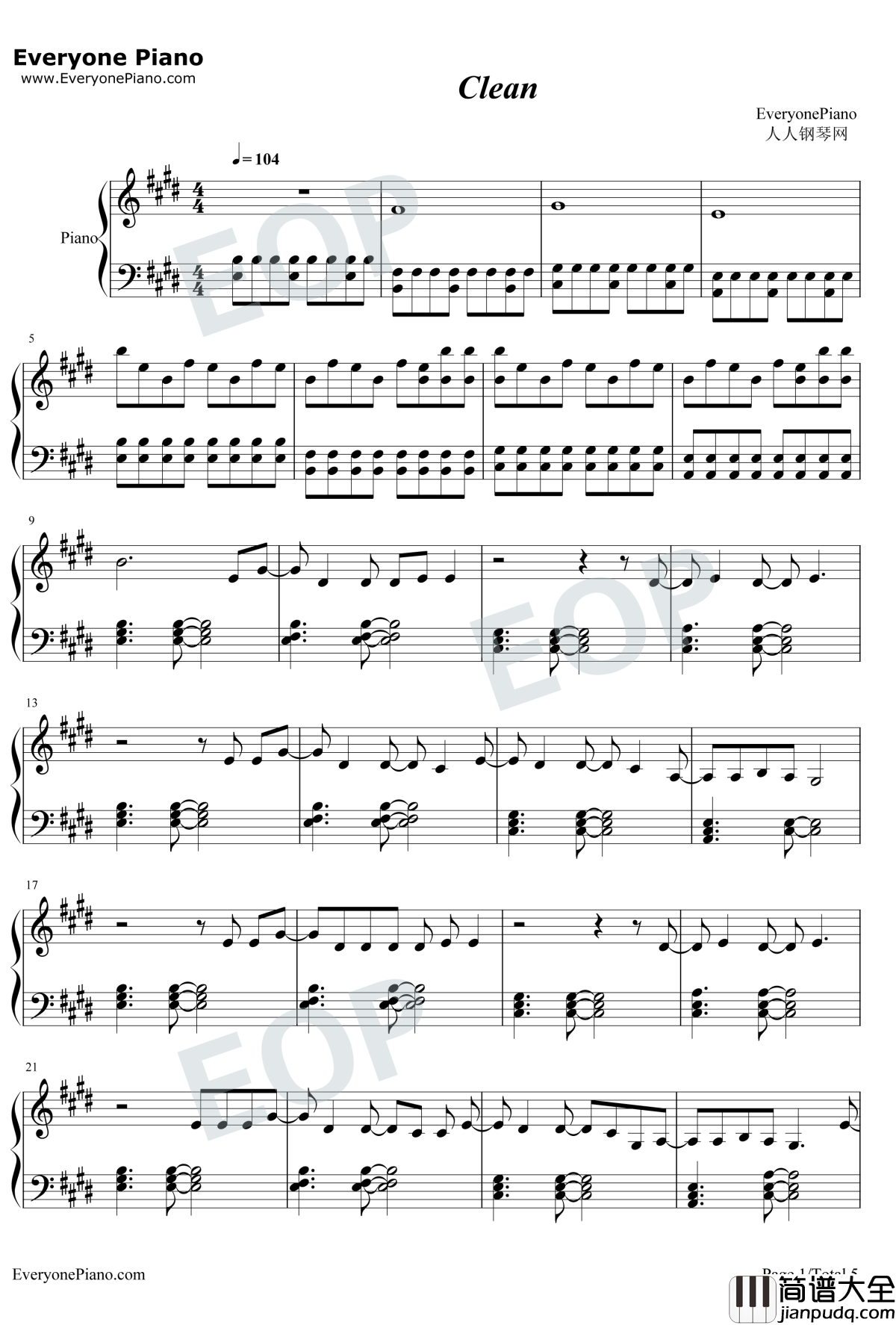 Clean钢琴谱_Taylor_Swift