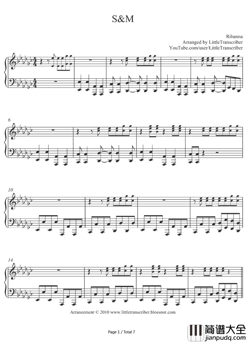 S&M钢琴谱_Rihanna