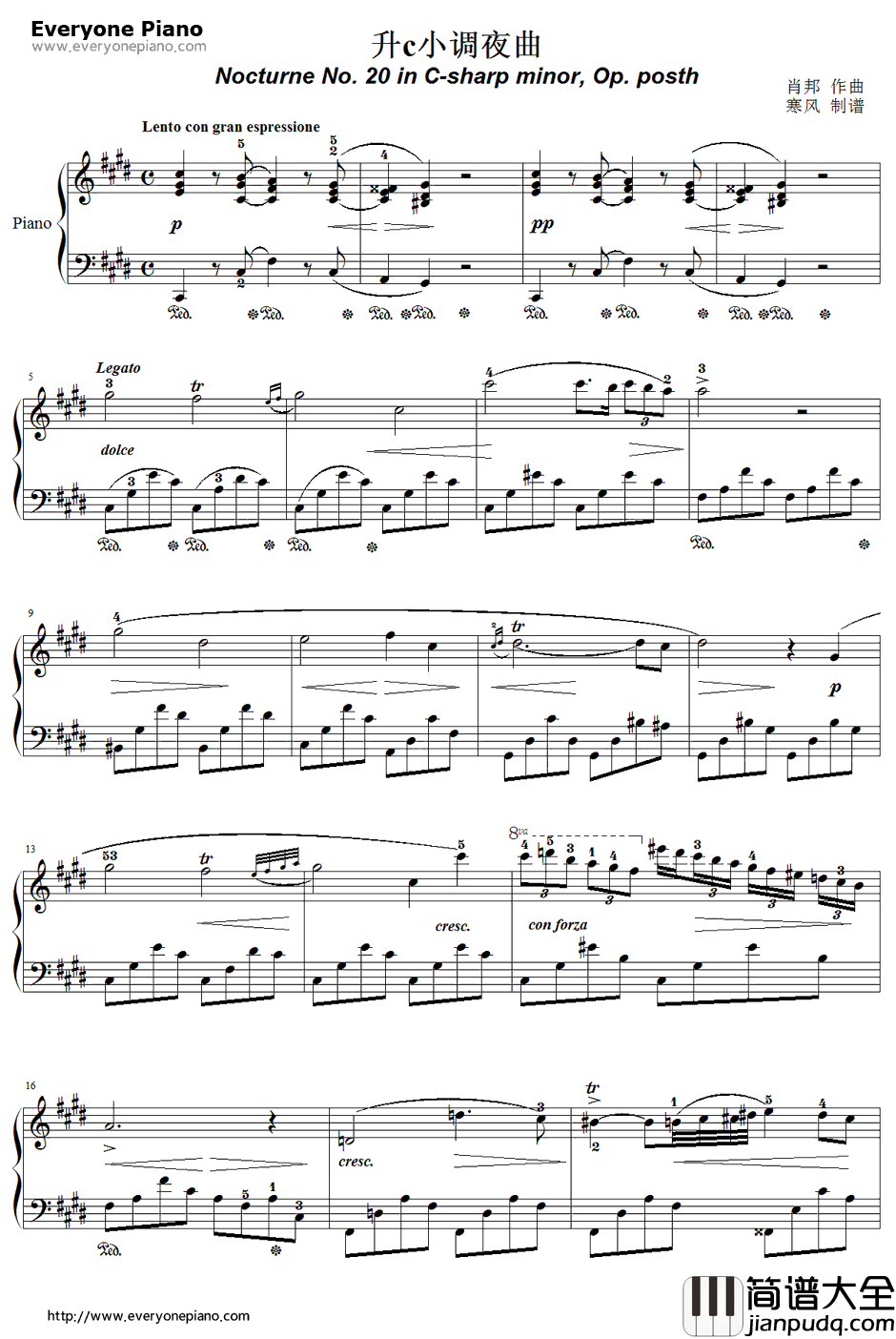 升C小调夜曲钢琴谱_肖邦Chopin_NocturneNo.20inCsharpminor