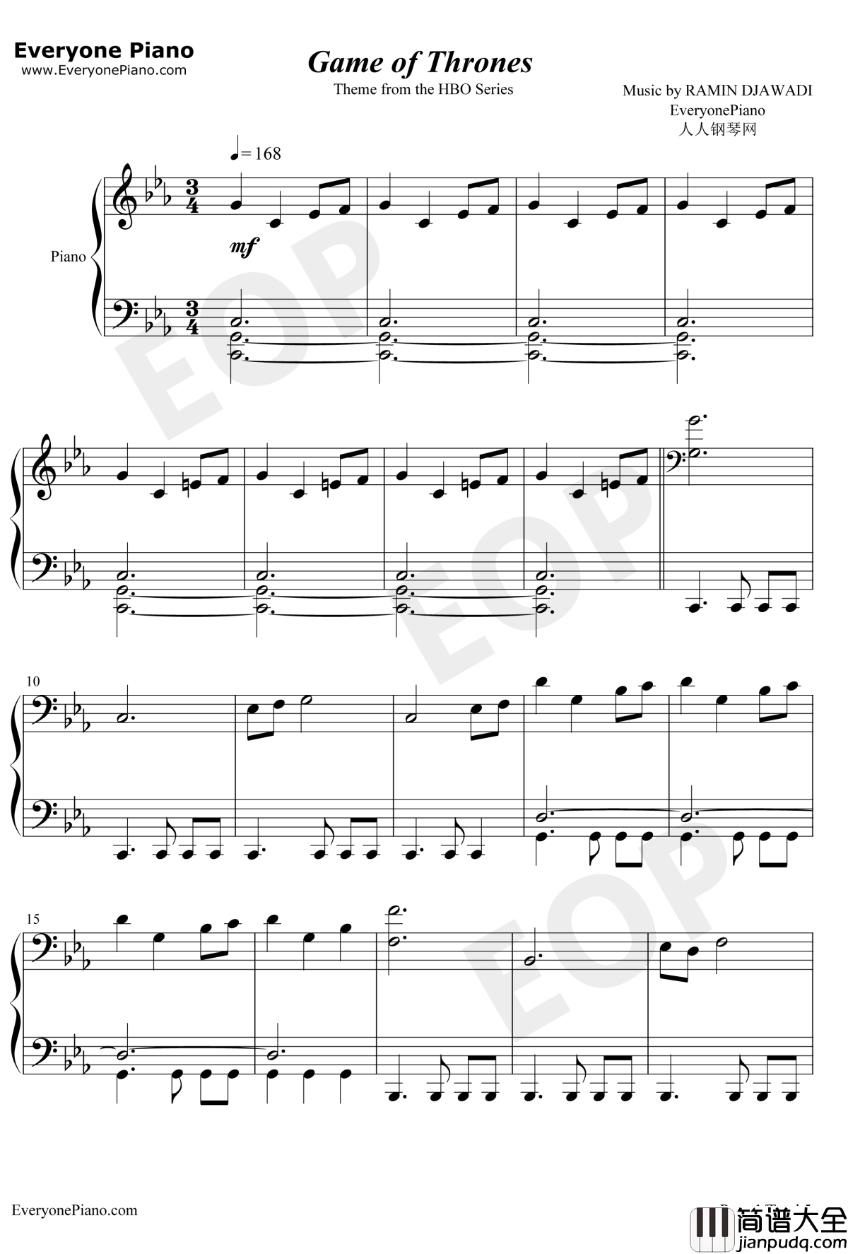 权力的游戏钢琴谱_Ramin_Djawadi