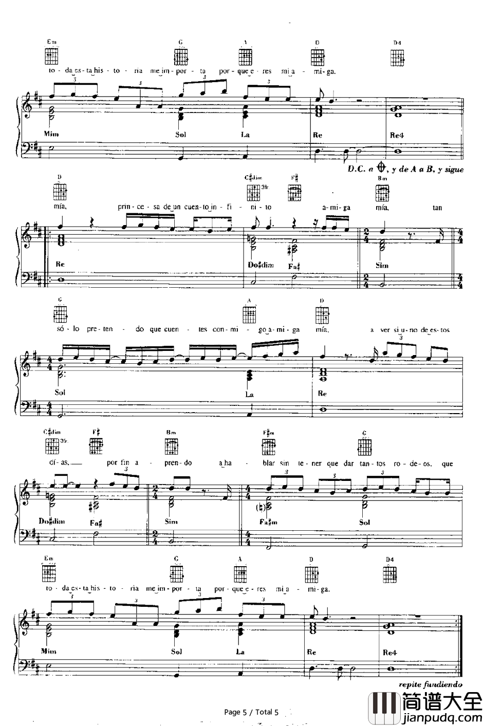 Amiga_Mia钢琴谱_Alejandro_Sanz