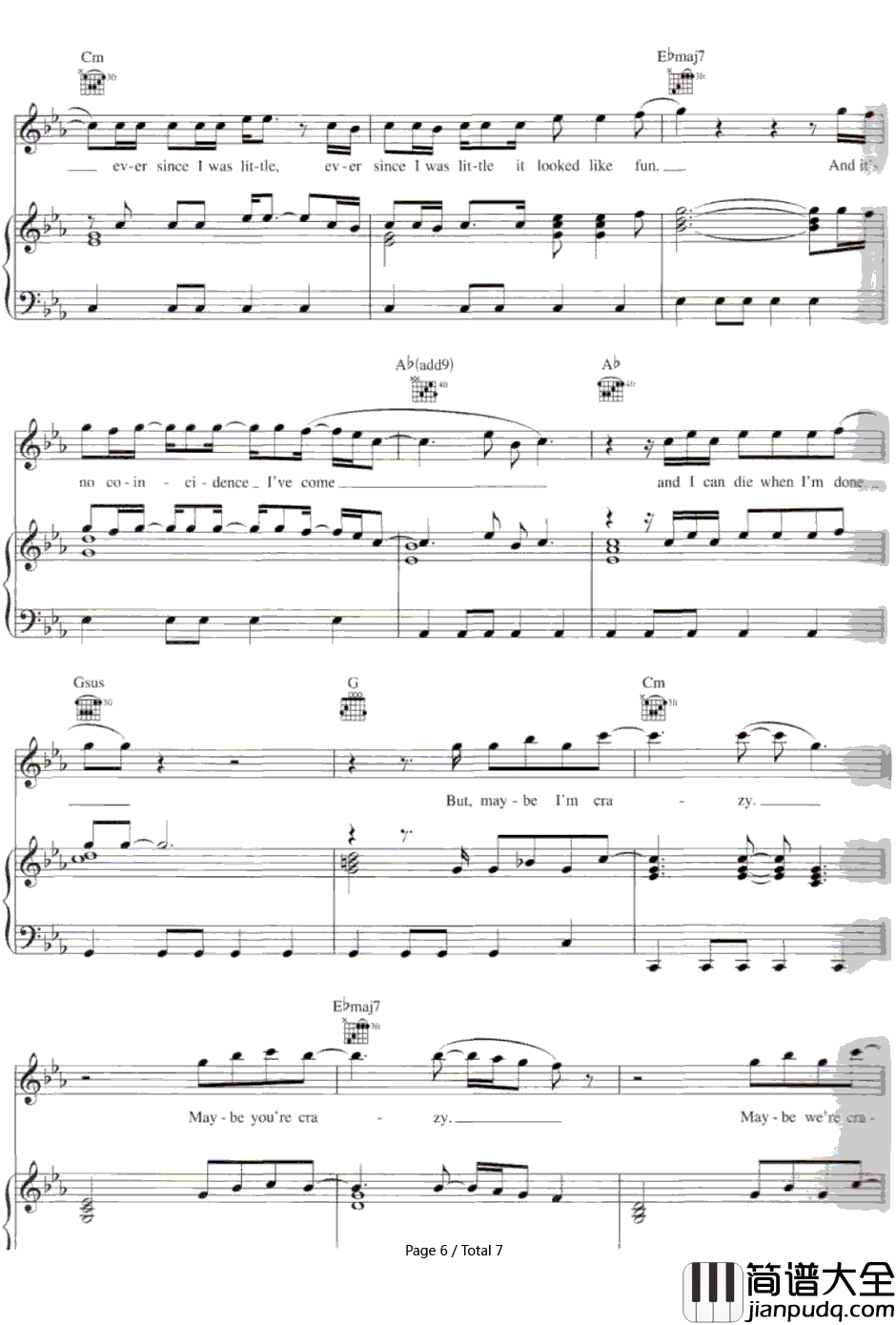 Crazy钢琴谱_Gnarls_Barkley