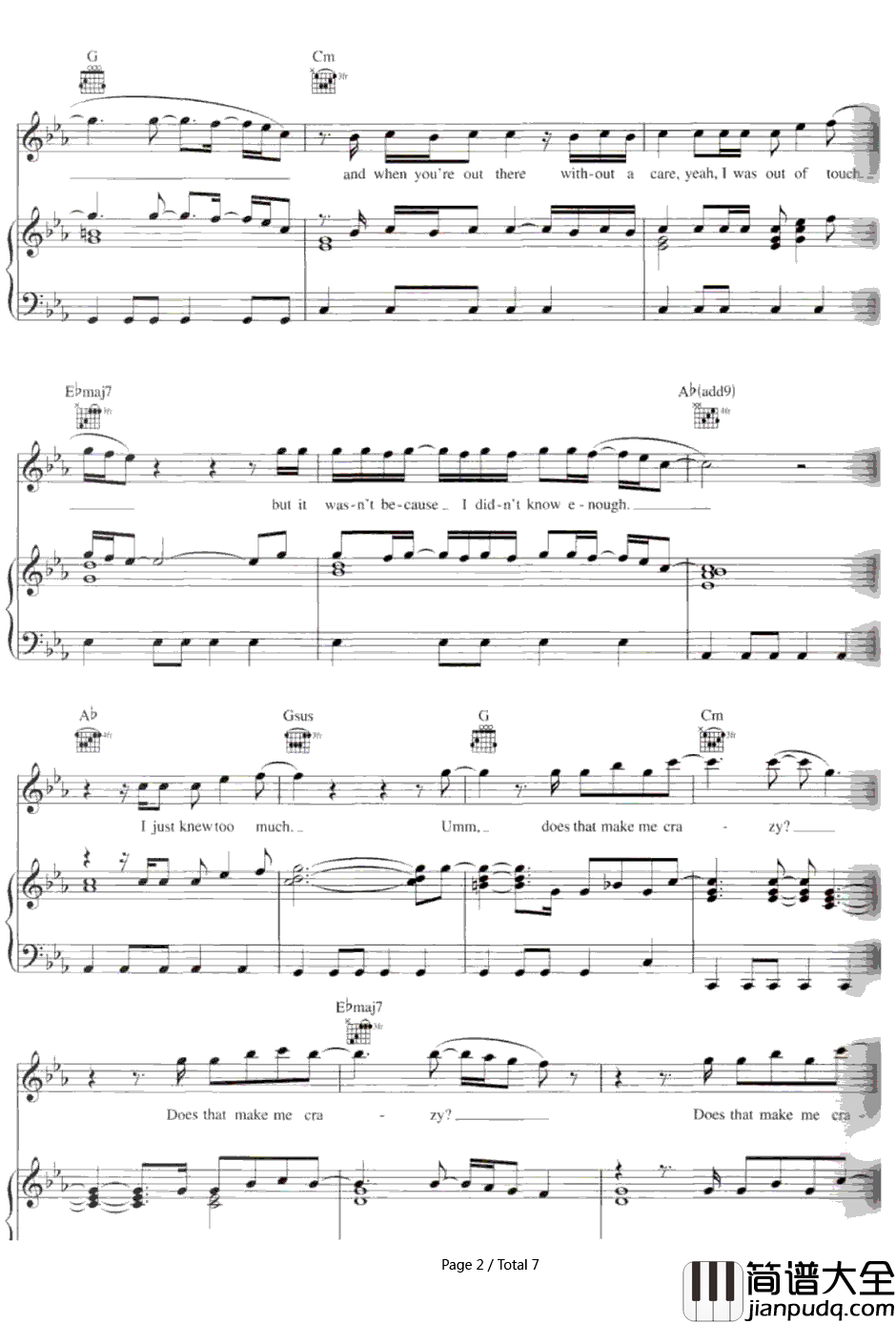 Crazy钢琴谱_Gnarls_Barkley