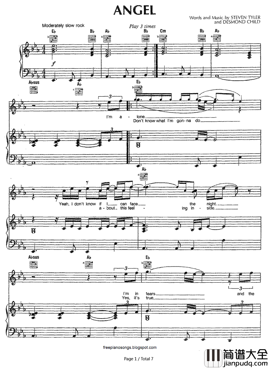 Angel钢琴谱_Aerosmith