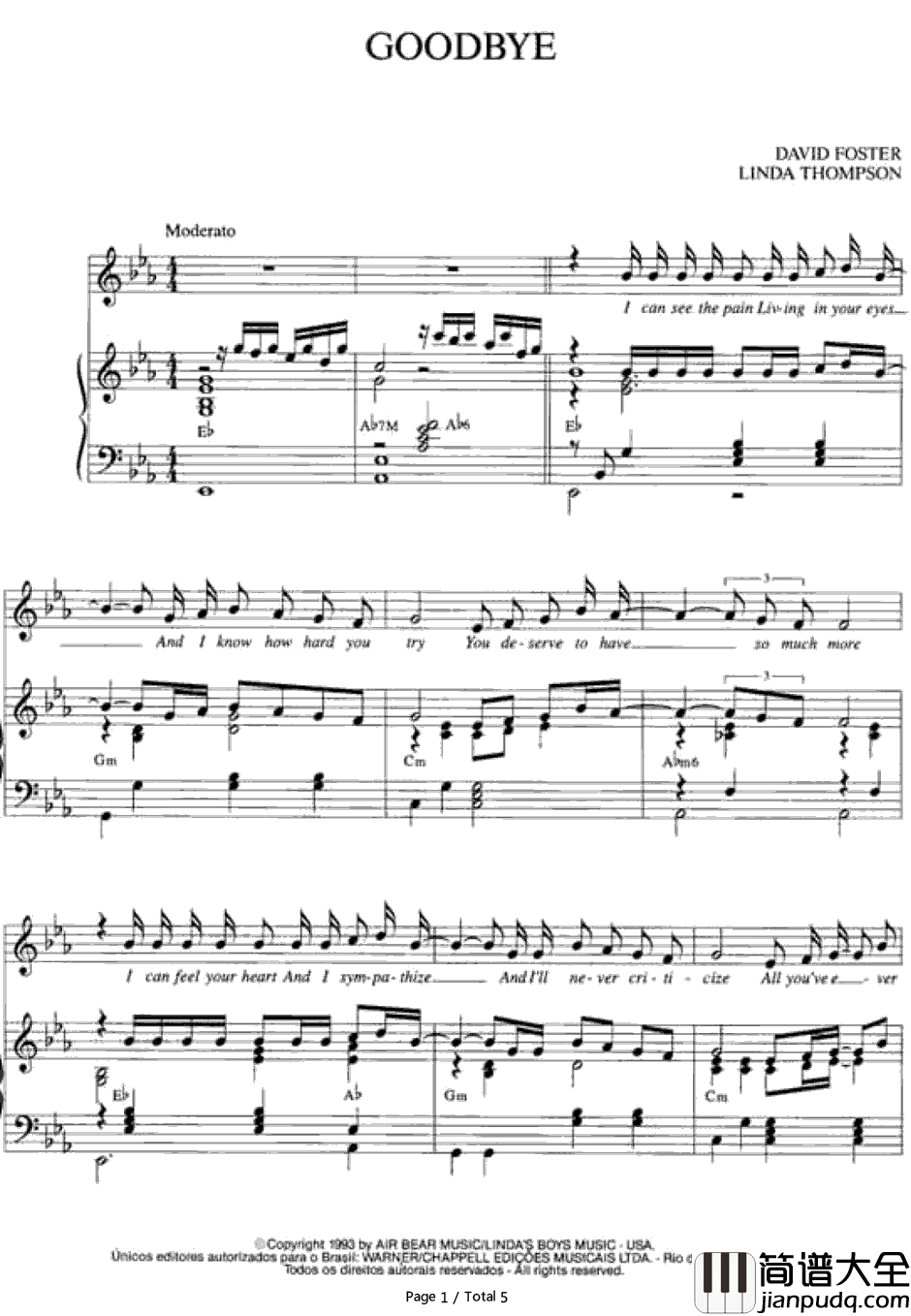 Goodbye钢琴谱_Air_Supply