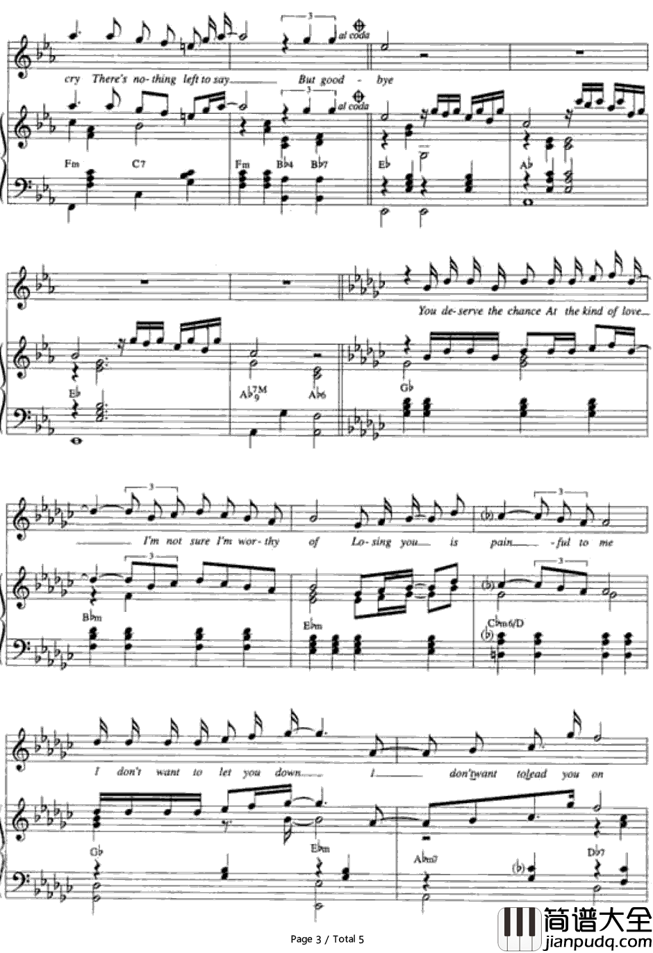 Goodbye钢琴谱_Air_Supply