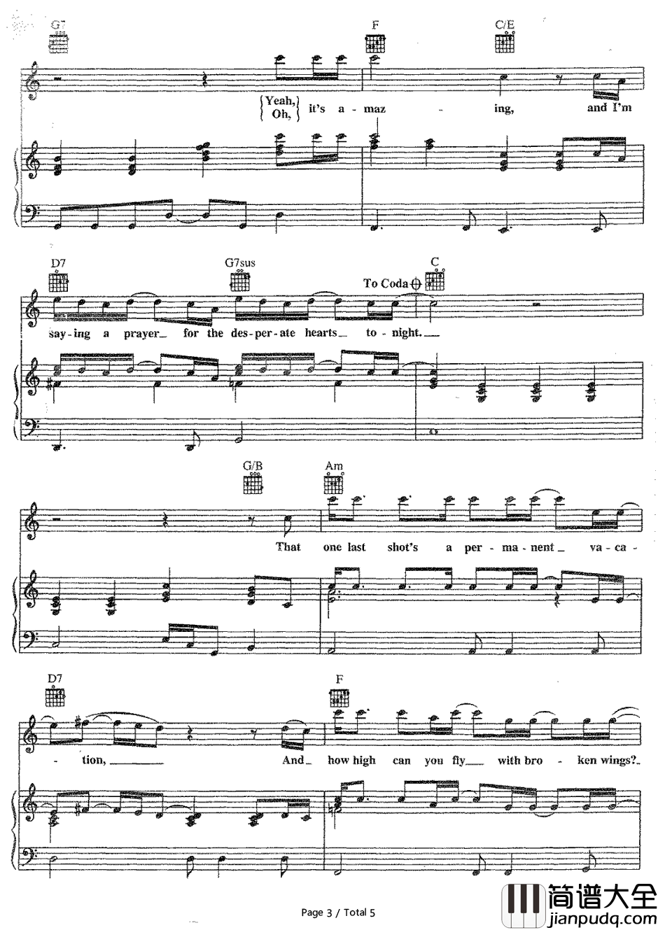 Amazing钢琴谱_Aerosmith