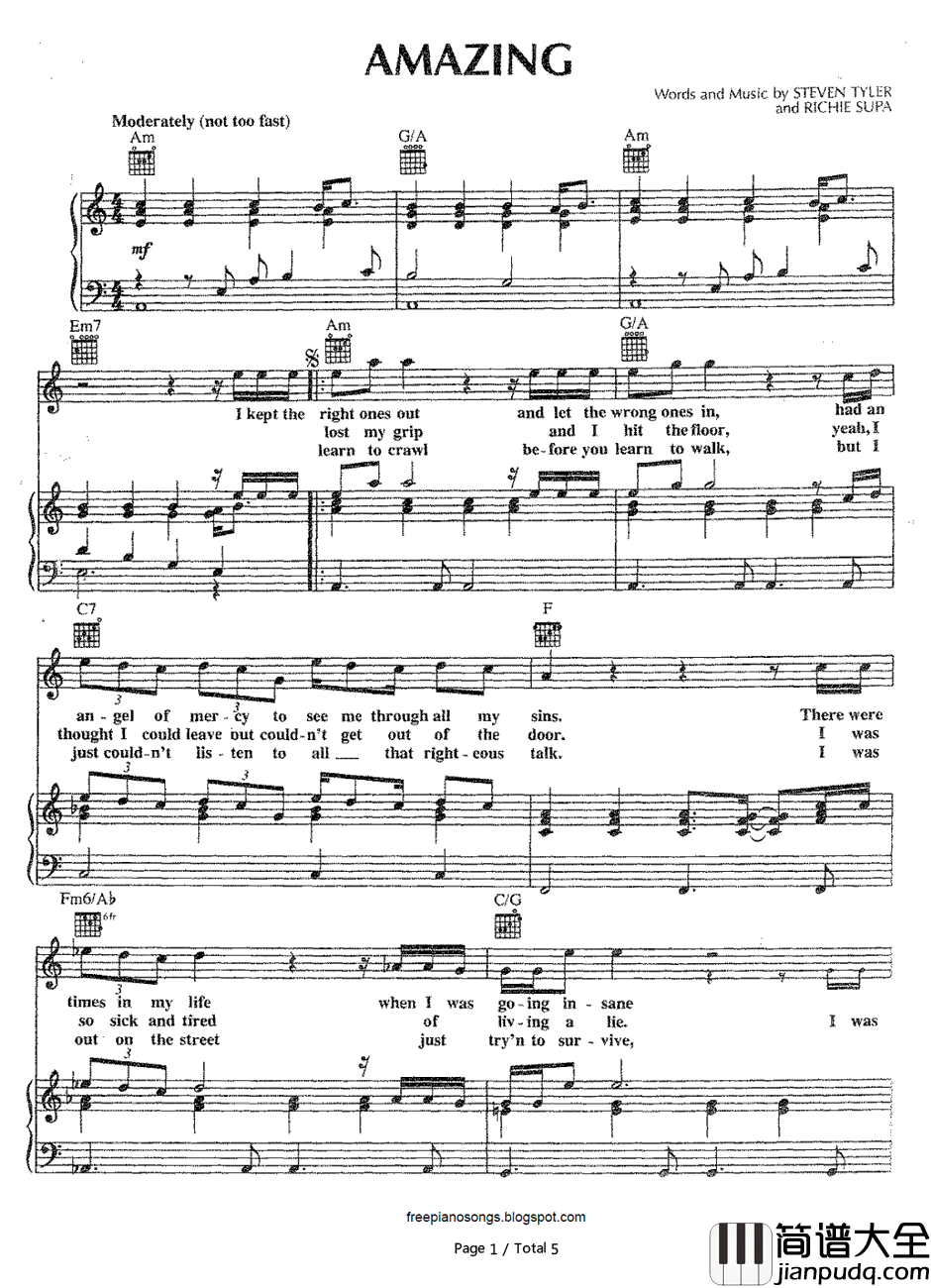 Amazing钢琴谱_Aerosmith