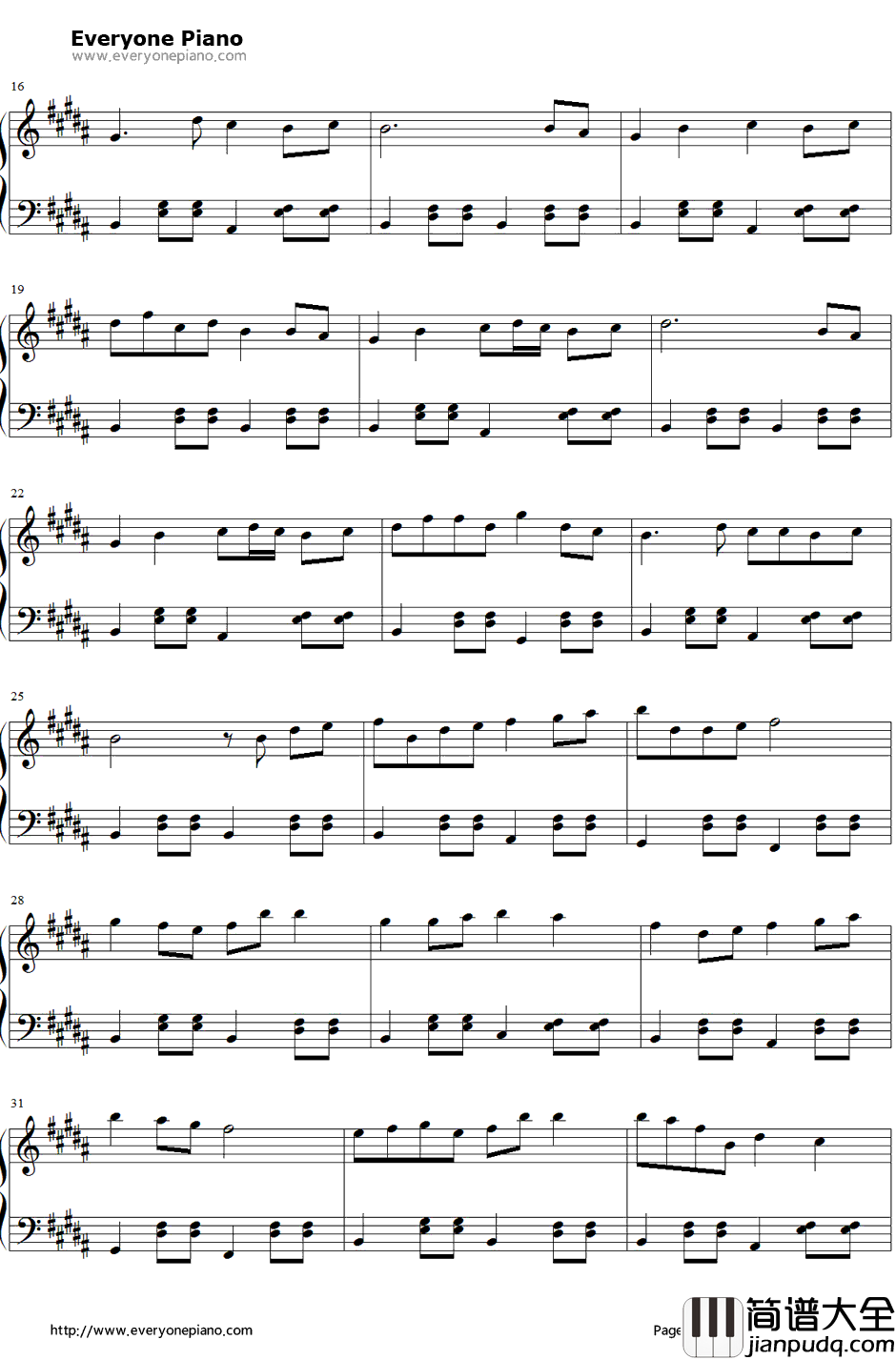 暖暖钢琴谱__梁静茹