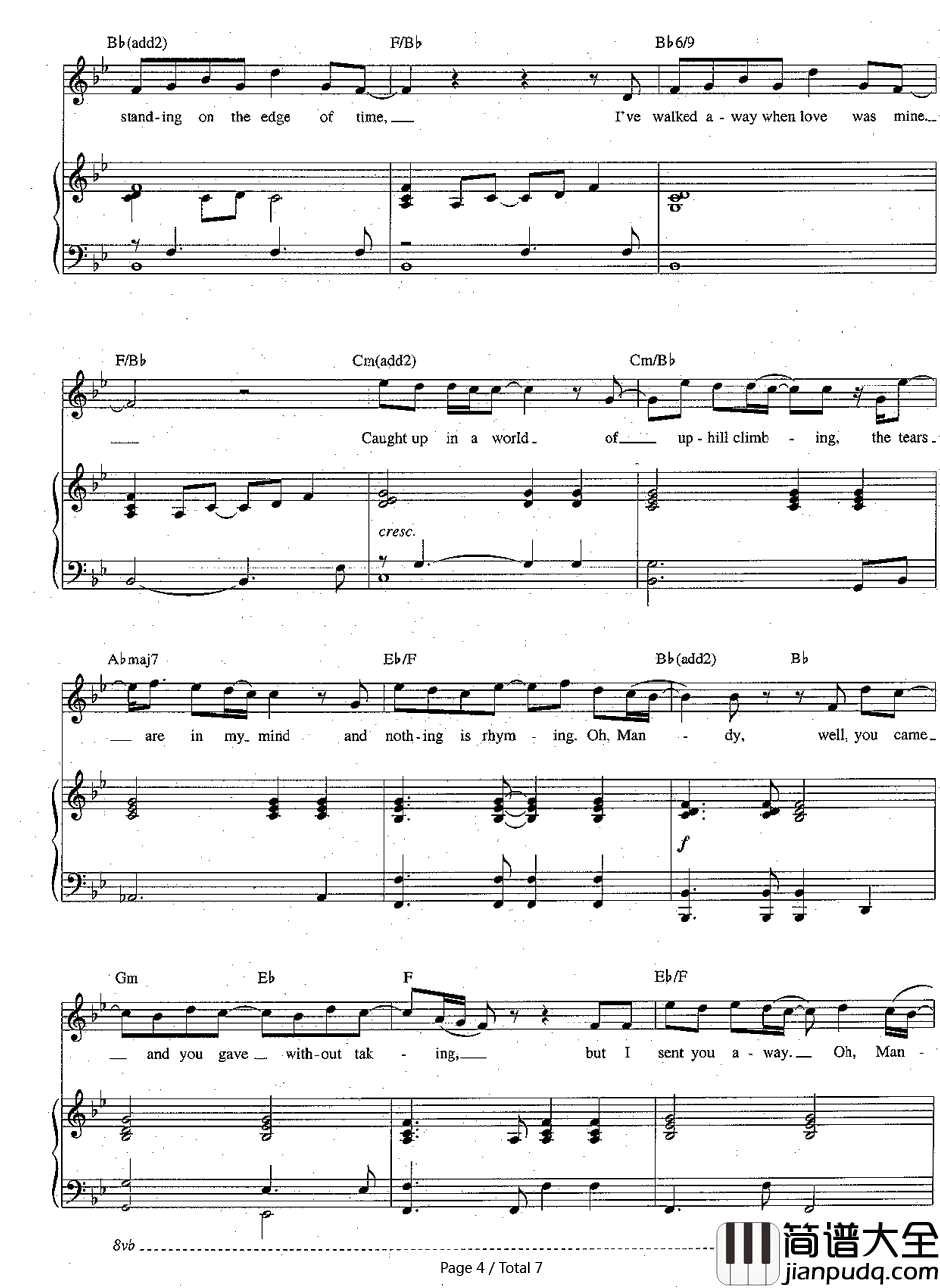 Mandy钢琴谱_Barry_Manilow