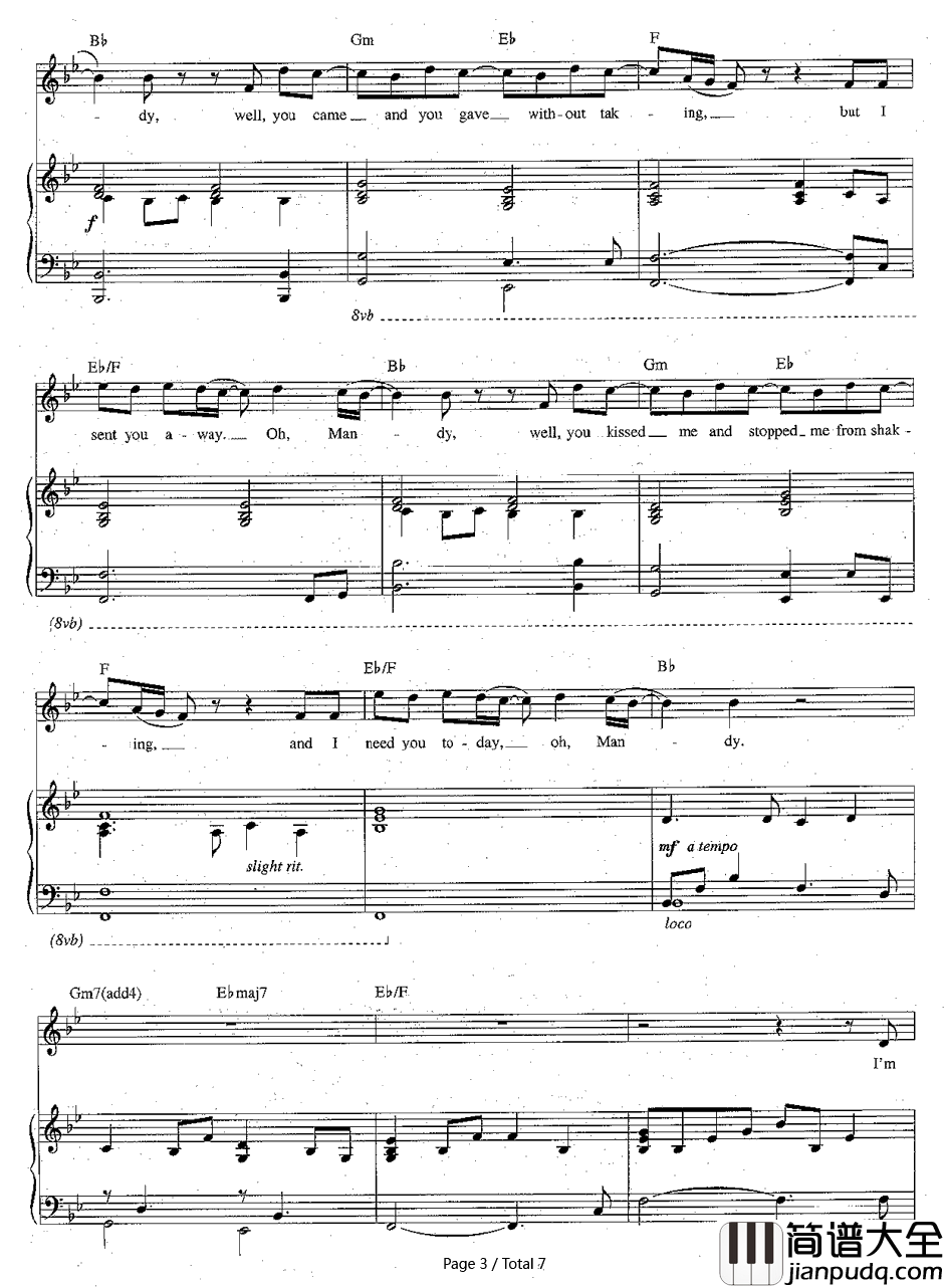 Mandy钢琴谱_Barry_Manilow