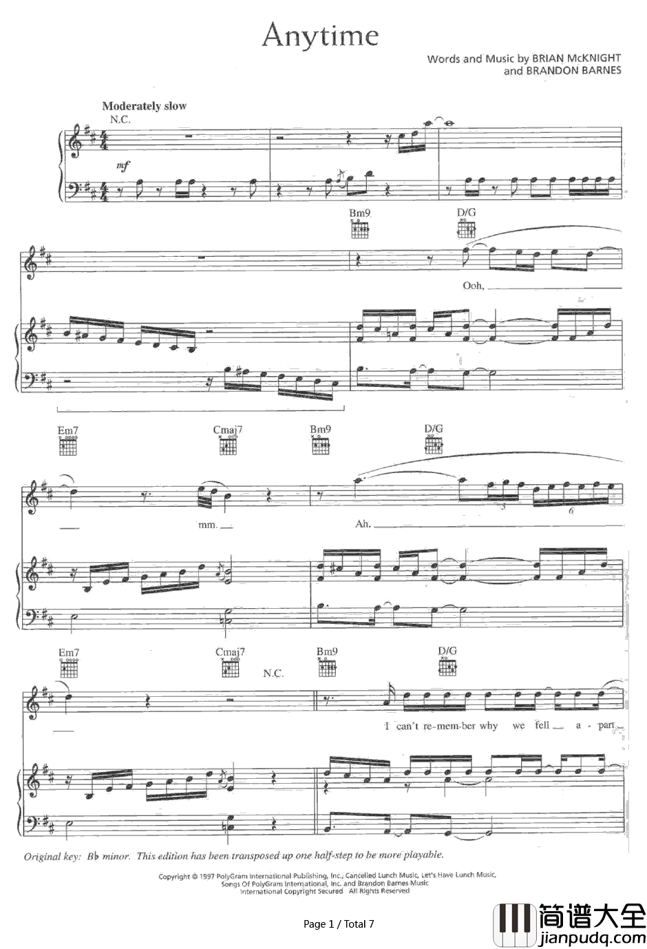 Anytime钢琴谱_Brian_McKnight