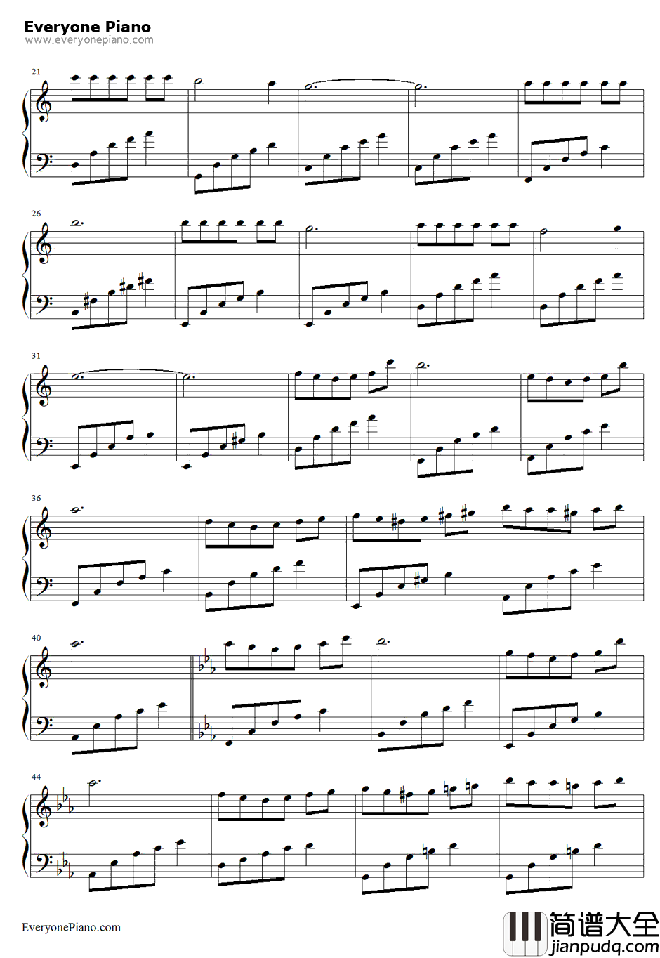 白色之恋钢琴谱_弗朗西施