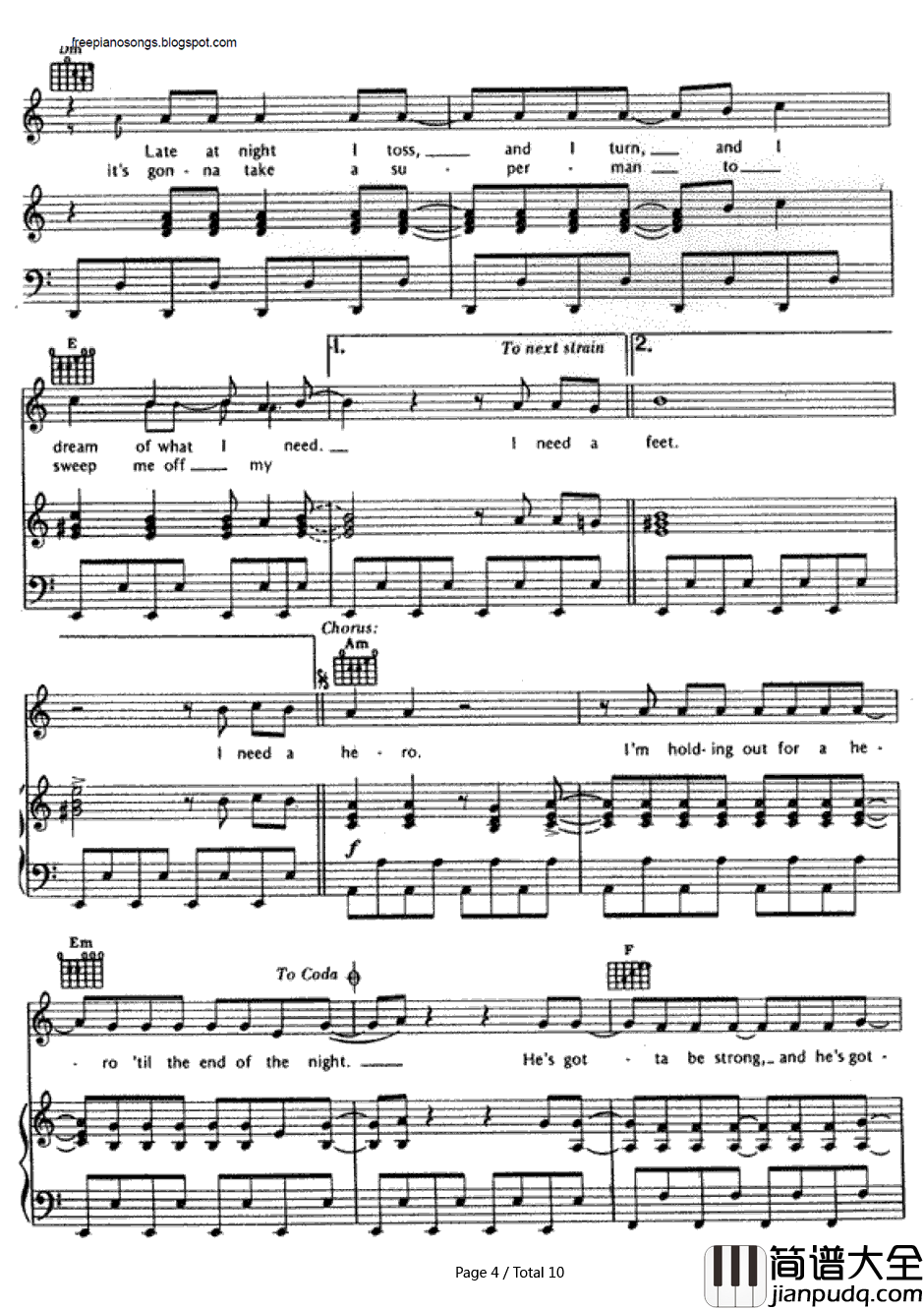 Holding_Out_for_a_Hero钢琴谱_Bonnie_Tyler