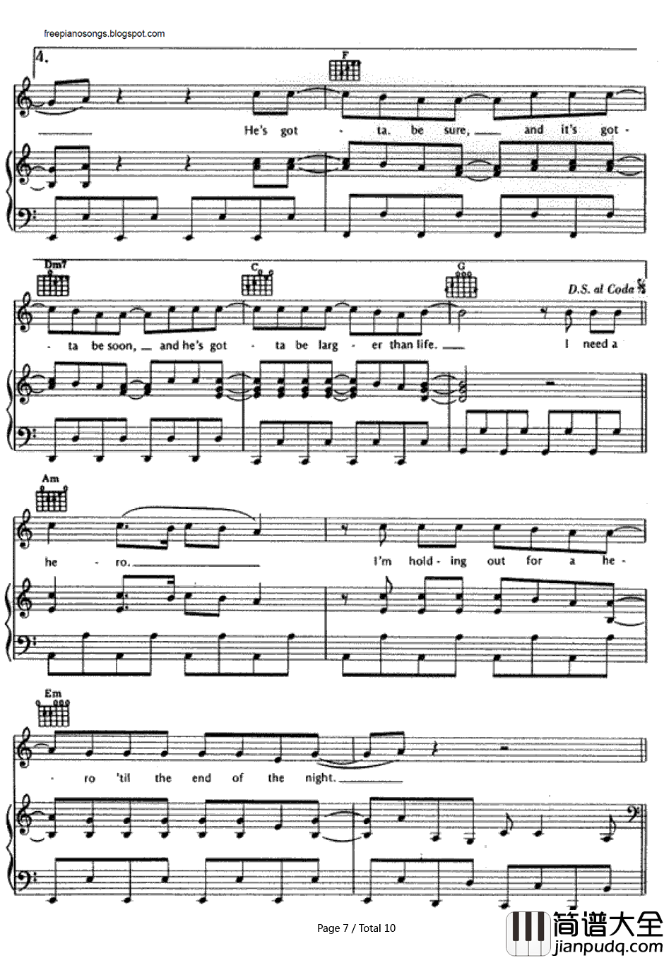 Holding_Out_for_a_Hero钢琴谱_Bonnie_Tyler