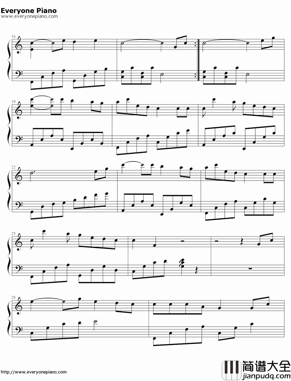 隐形的翅膀钢琴谱_张韶涵_最简单版