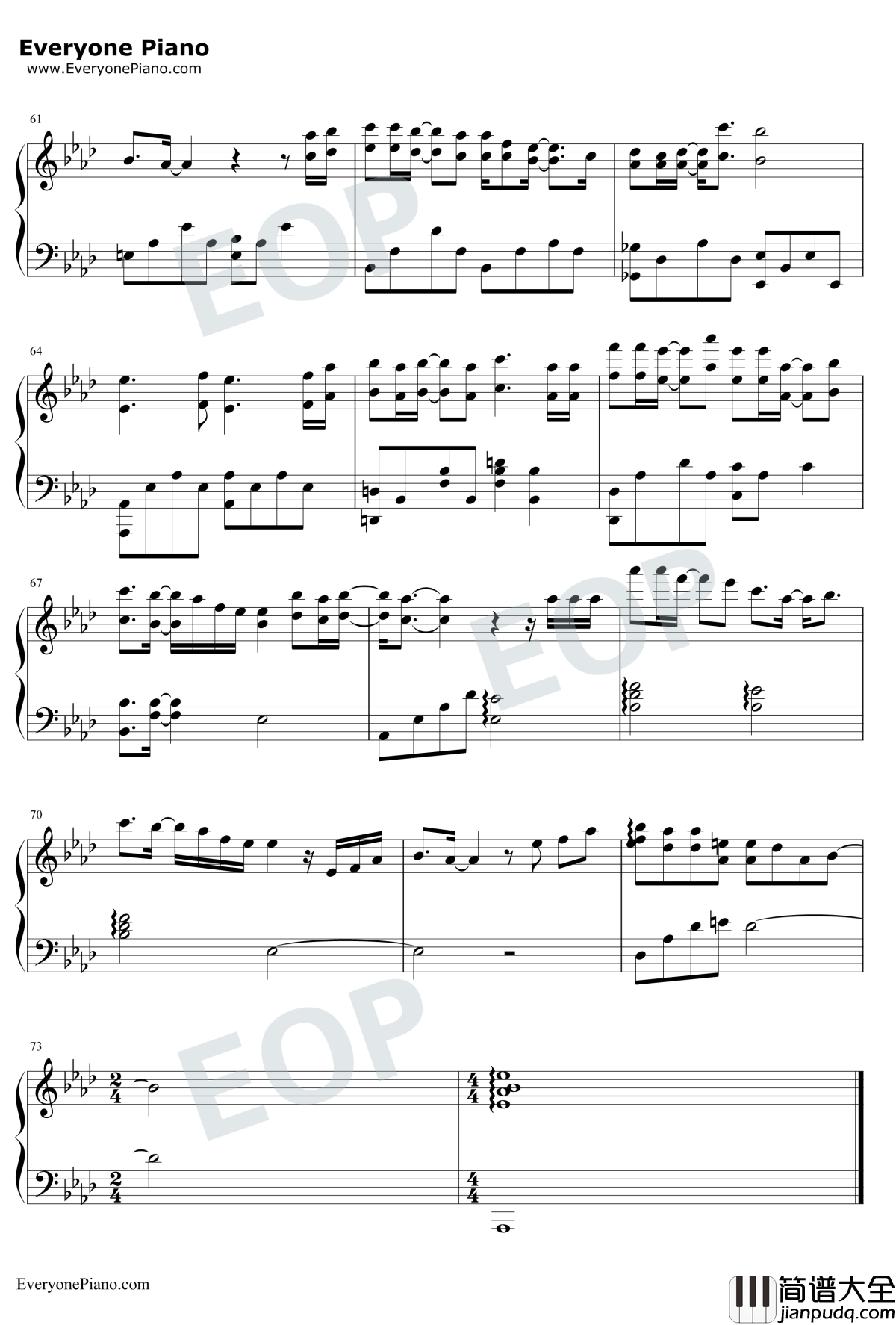 My_Sunshine钢琴谱_张杰_何以笙箫默主题曲