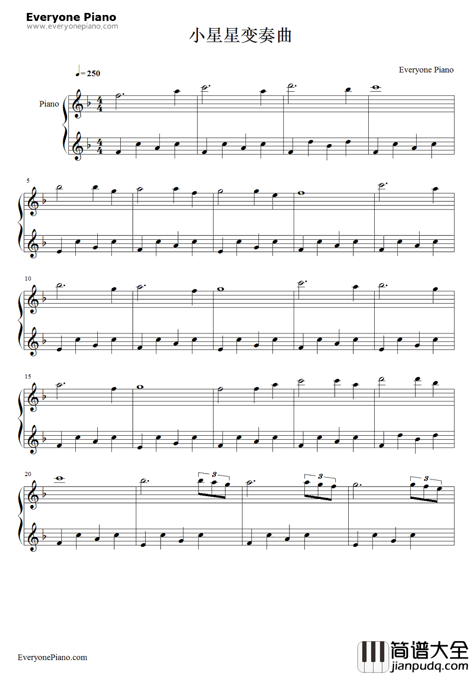 小星星变奏曲钢琴谱_DEMON