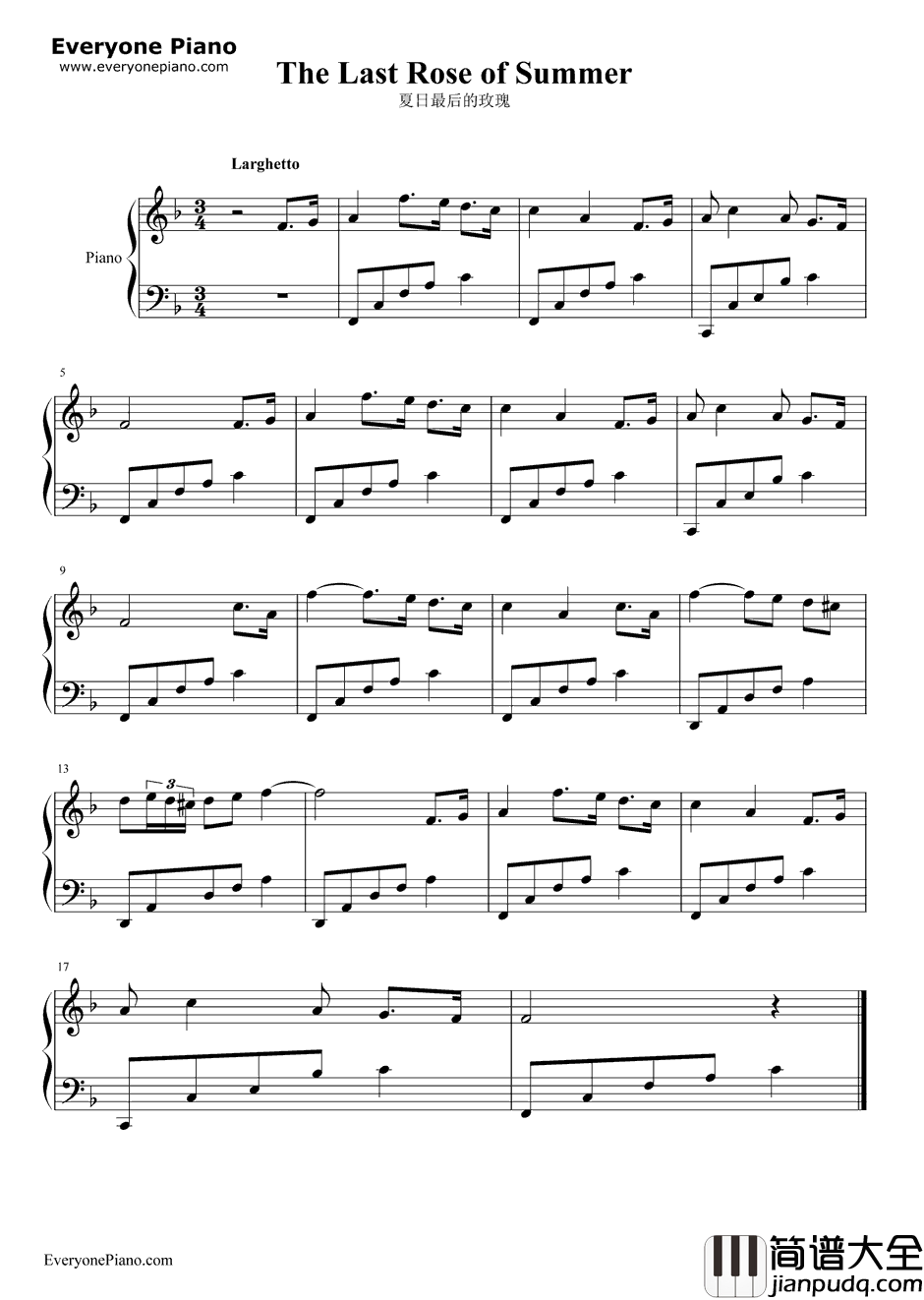 夏日最后的玫瑰钢琴谱_弗洛托_玛尔塔OST