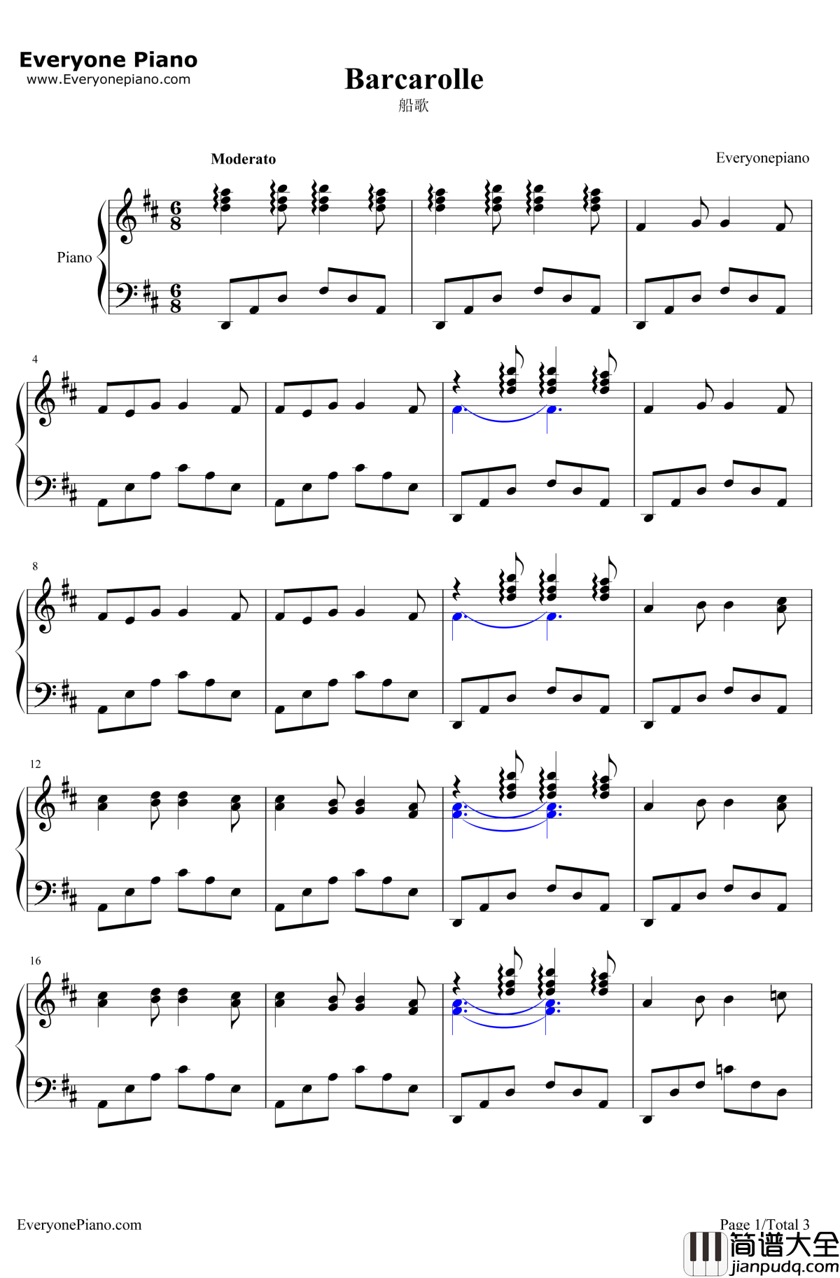 船歌钢琴谱_雅克•奥芬巴赫_霍夫曼的故事OST