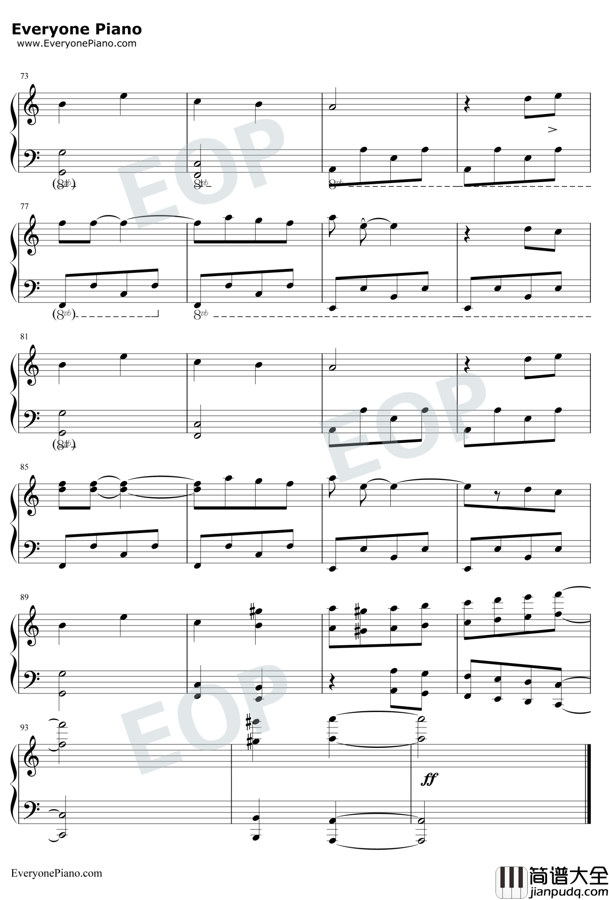 啊朋友再见钢琴谱_Yves_Montand