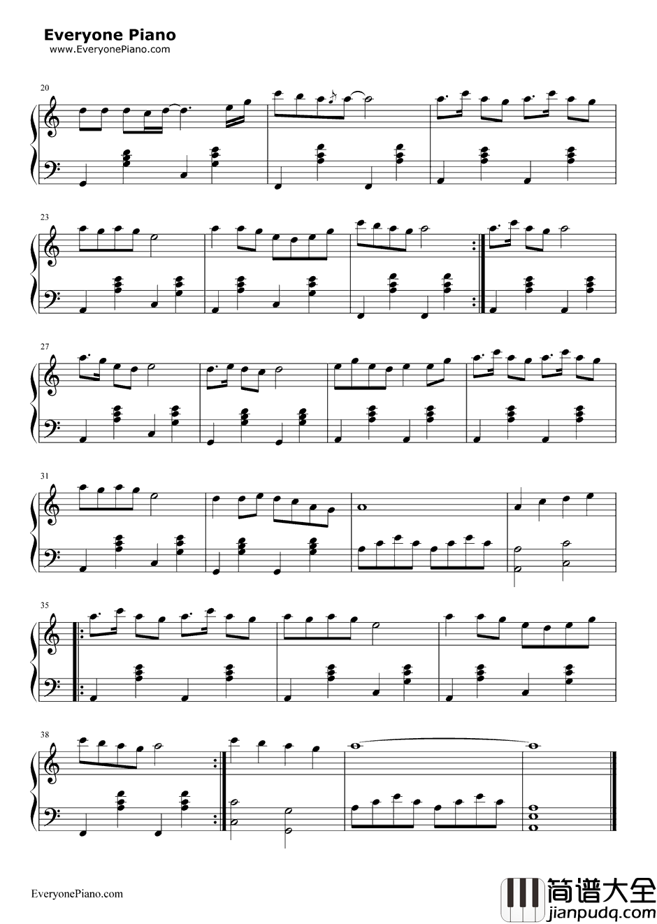 中国人钢琴谱_刘德华