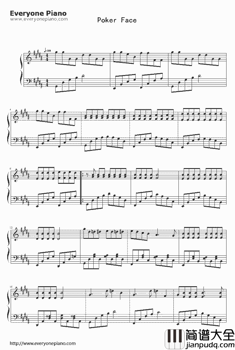 扑克脸钢琴谱_lady_gaga_Poker_Face