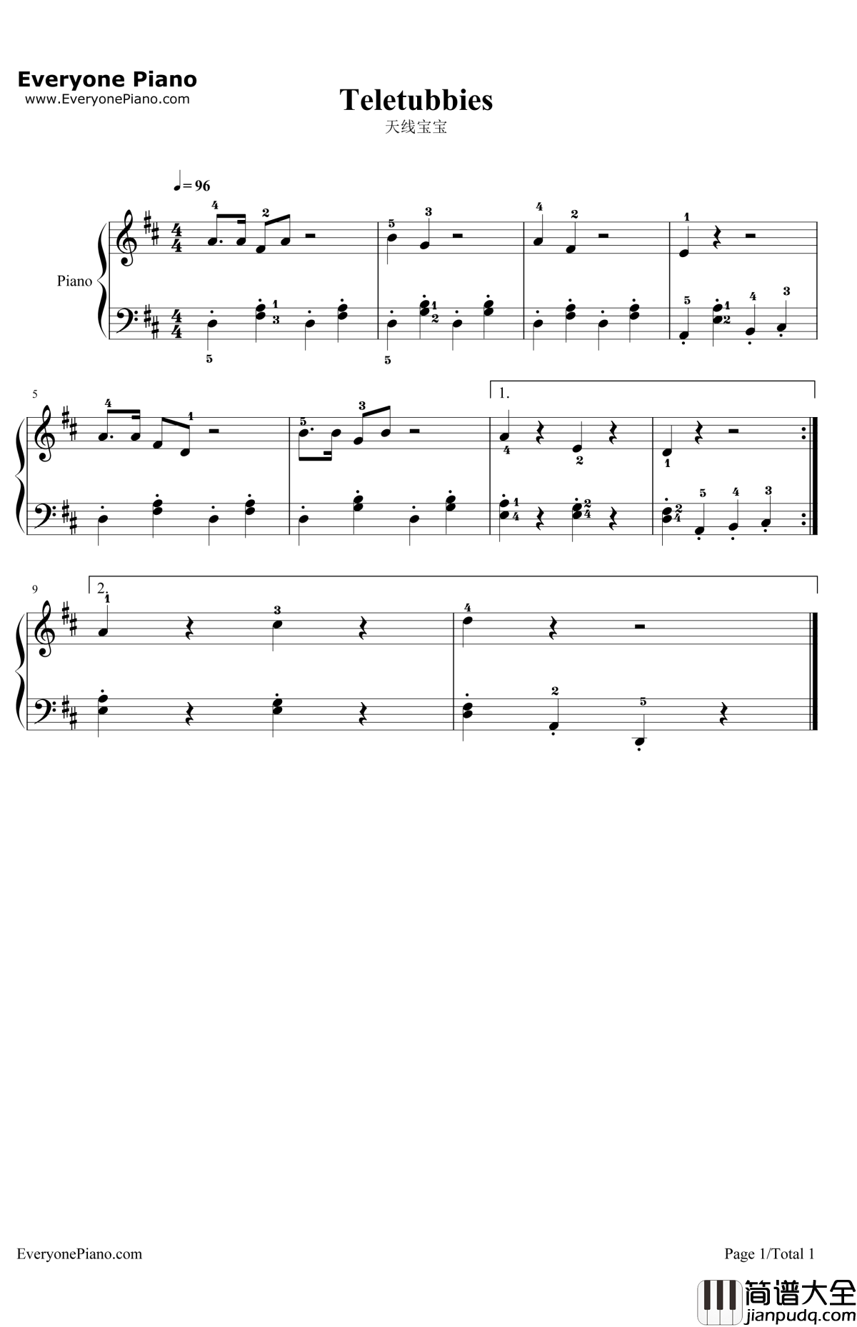 天线宝宝钢琴谱