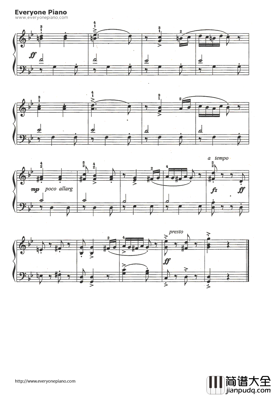 匈牙利舞曲钢琴谱_勃拉姆斯