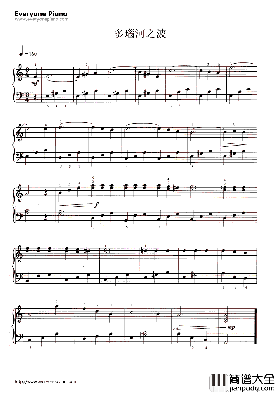多瑙河之波钢琴谱_扬·伊万诺维奇