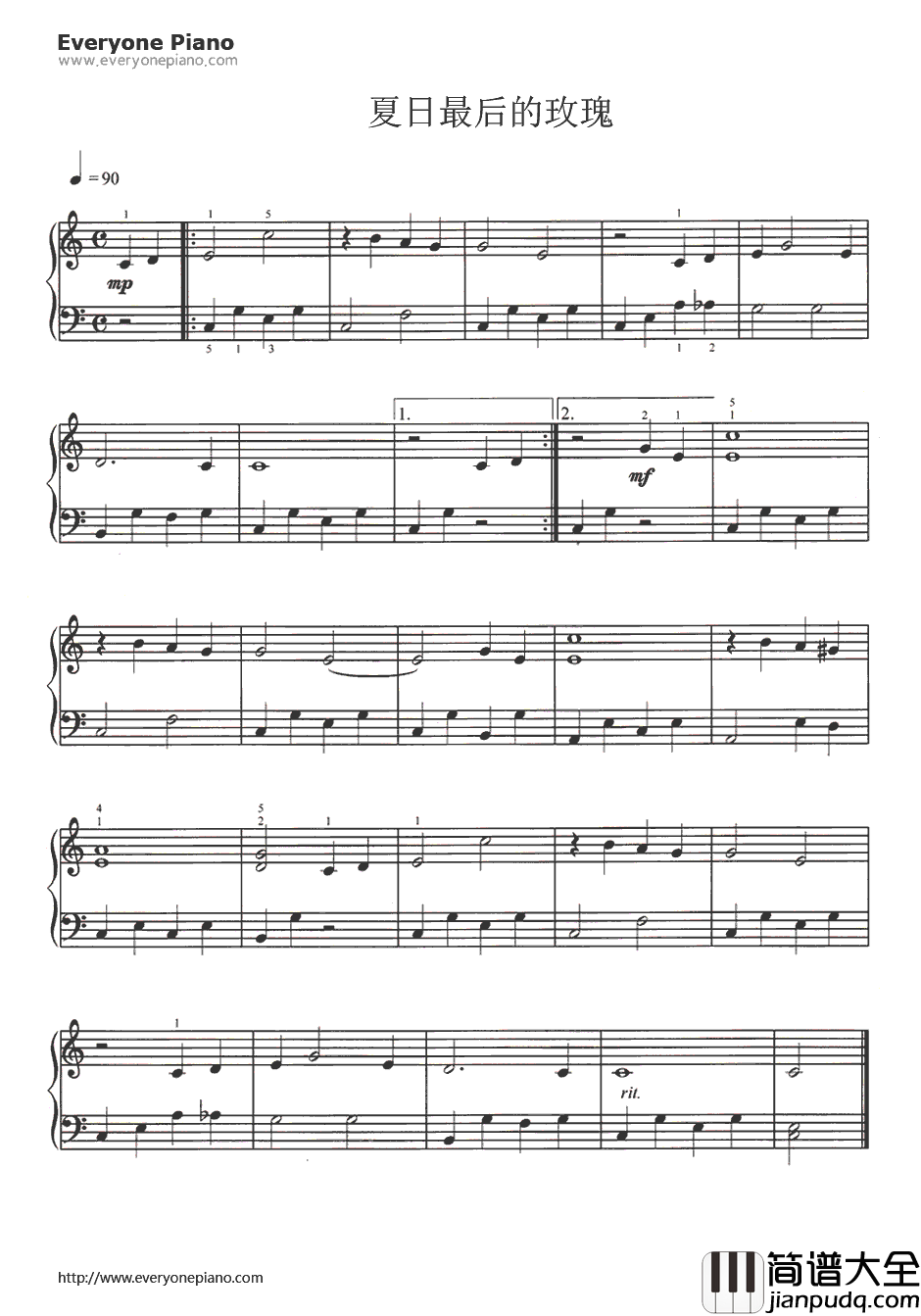 夏日最后的玫瑰钢琴谱_F.V.弗洛托