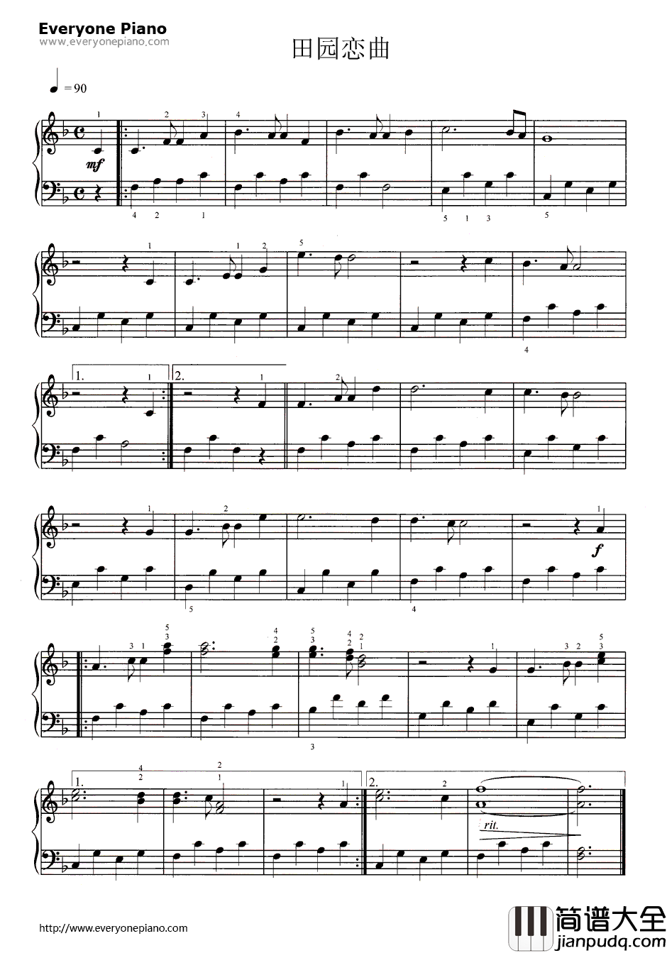 田园恋曲钢琴谱_W·盖格