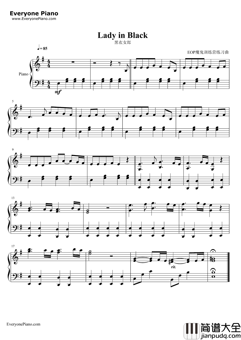 Lady_in_Black钢琴谱_URIAH_HEEP