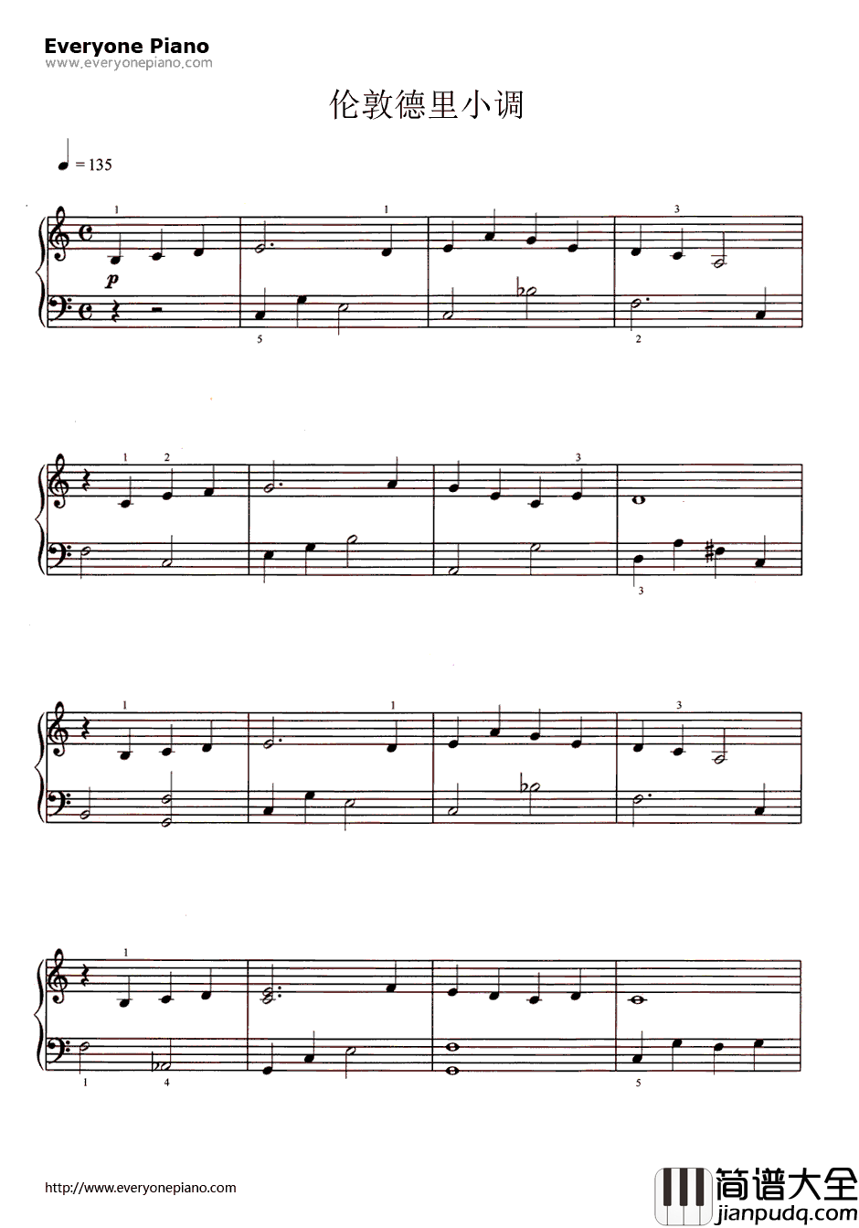 伦敦德里小调钢琴谱_爱尔兰民歌