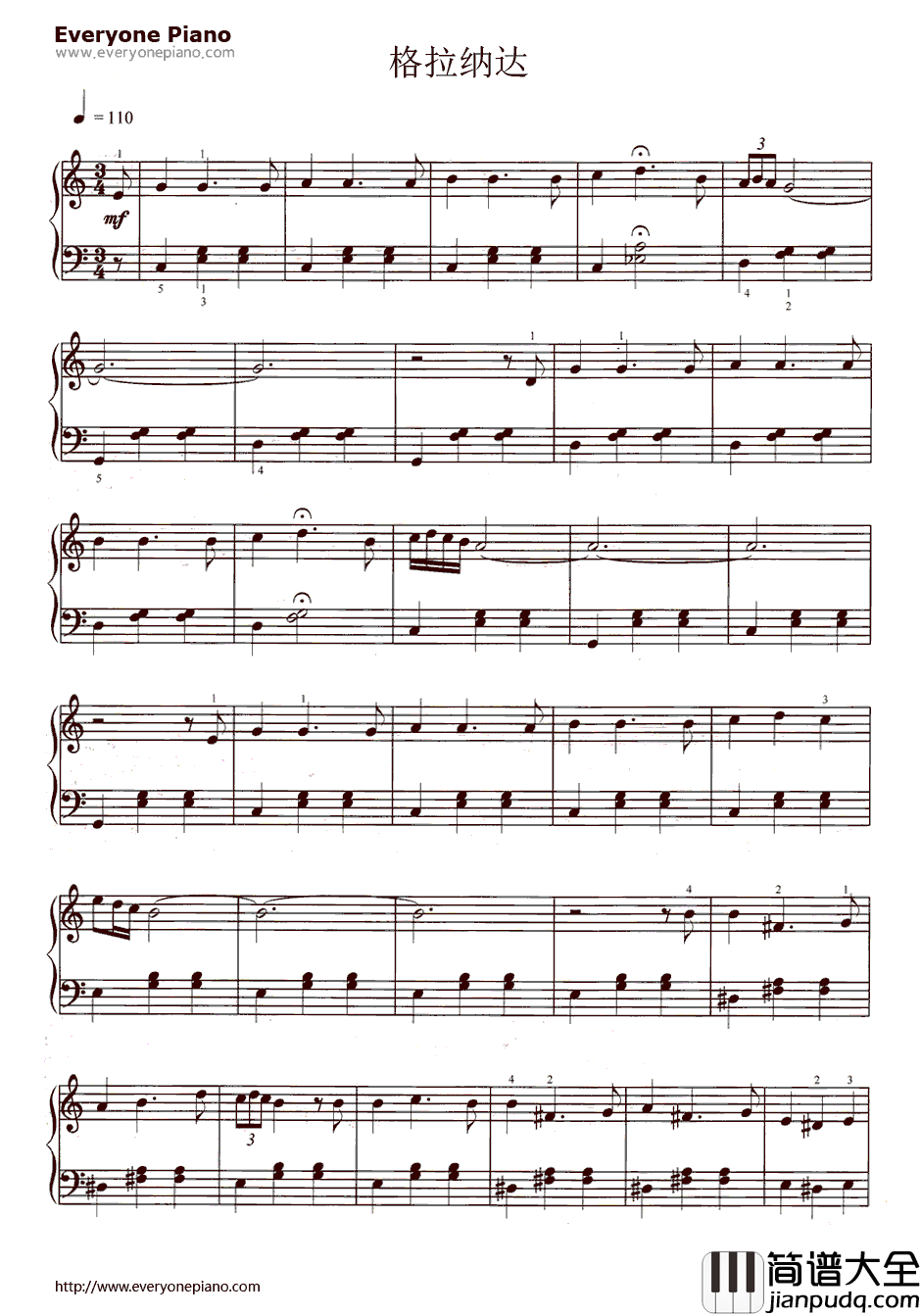 格拉纳达钢琴谱_拉腊