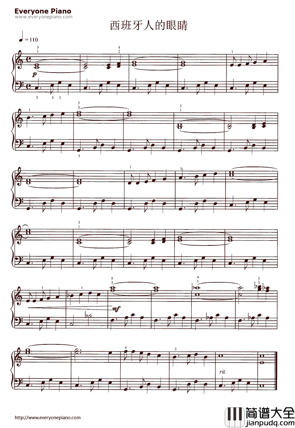 西班牙人的眼睛钢琴谱_Engelbert