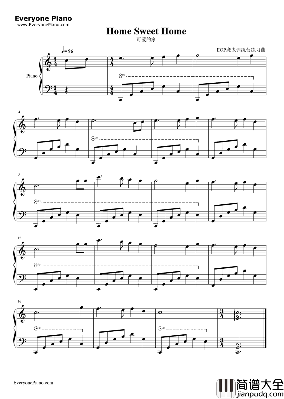 可爱的家钢琴谱_Sir_Henry_Bishop