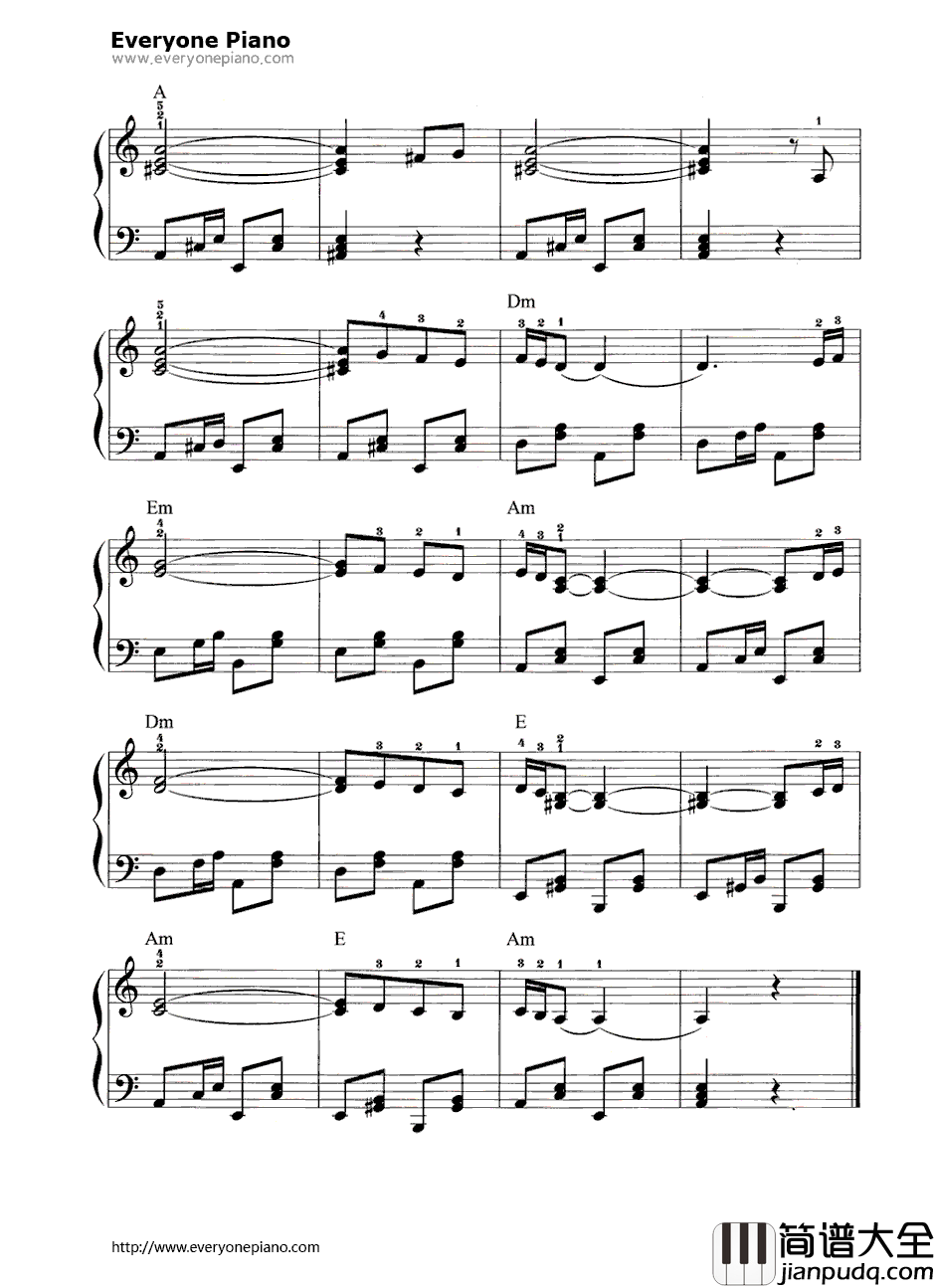 西班牙的风钢琴谱