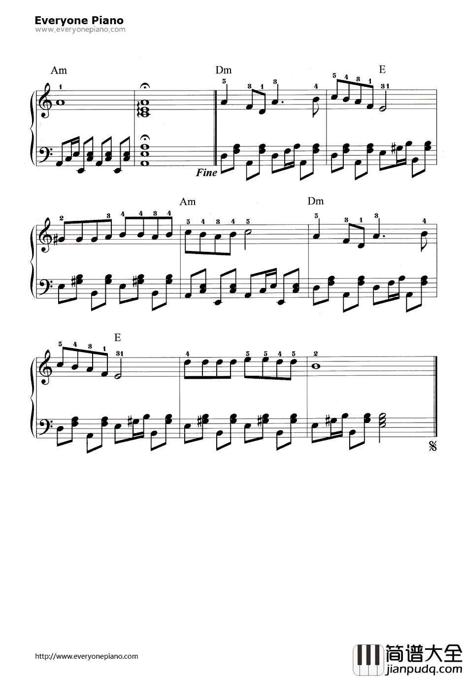 爱在我心中钢琴谱_邓丽君